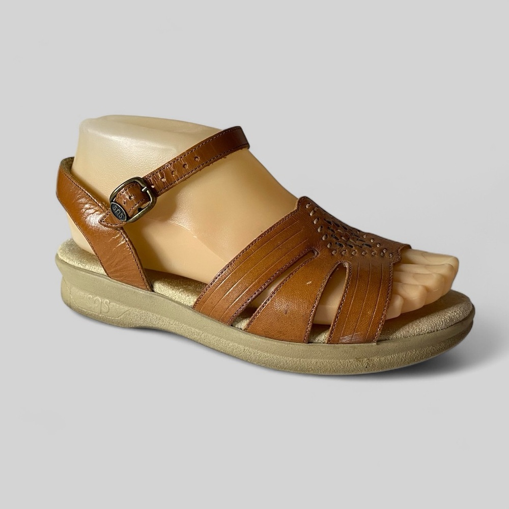 SAS Chestnut Leather Ankle Strap Sandals